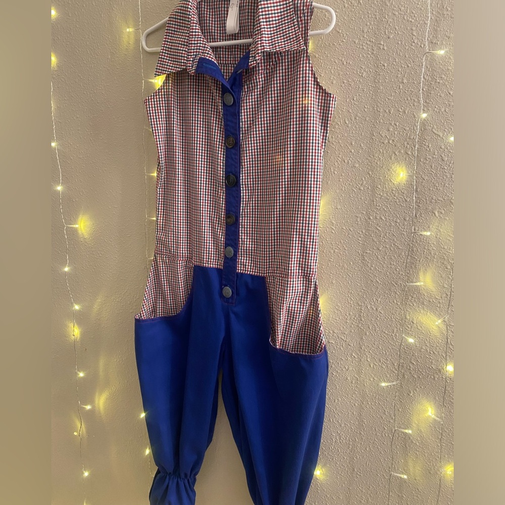 Sleeveless flannel jumpsuit. One of a kind.
